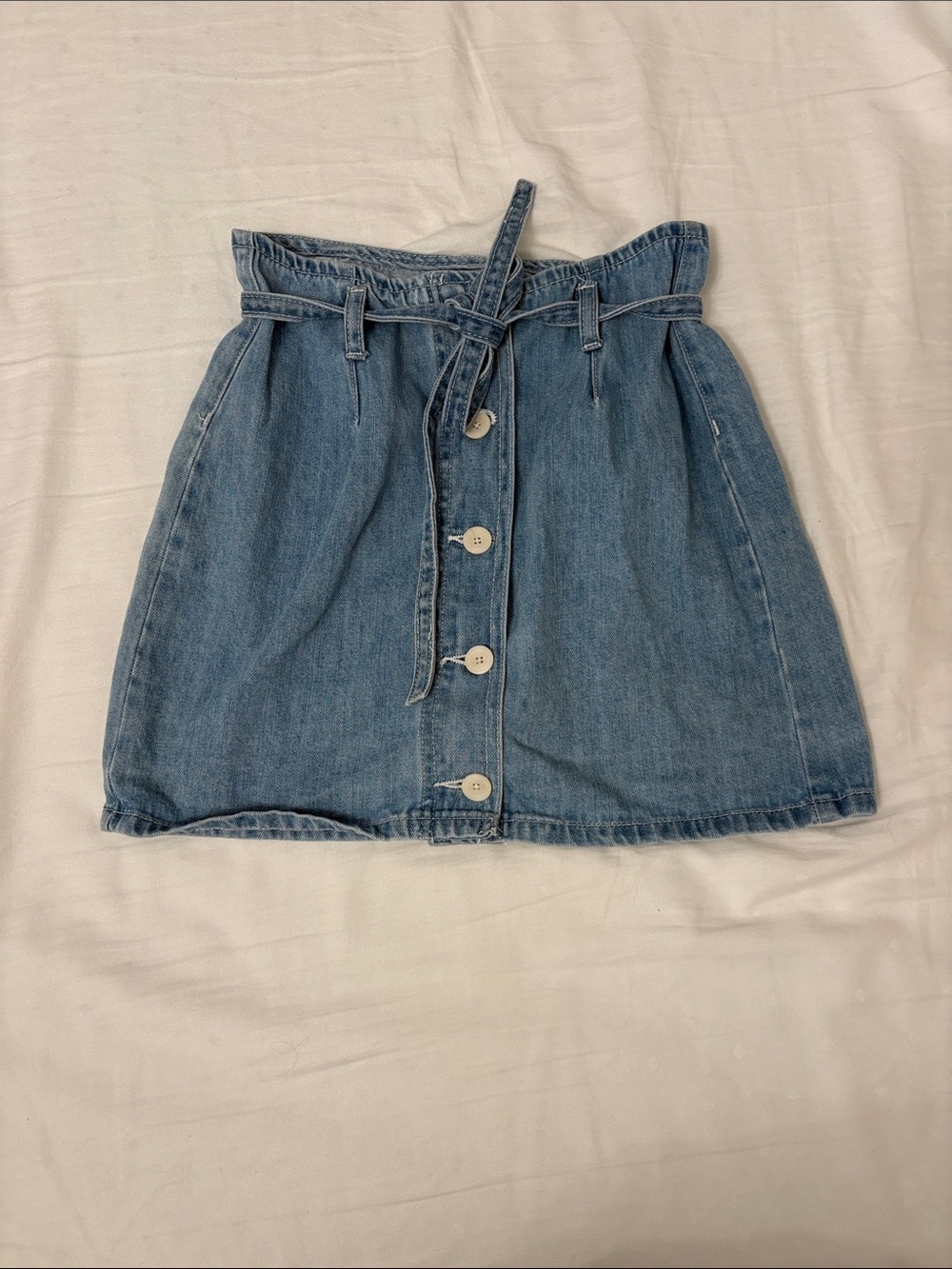 PacSun Light Blue Denim Button-Front Paperbag Waist Mini Skirt